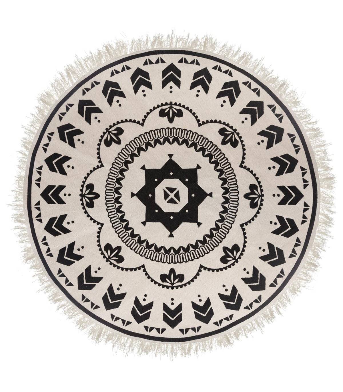 Tapis Rond Noir et Blanc en Coton D 120 cm - Imagen 1
