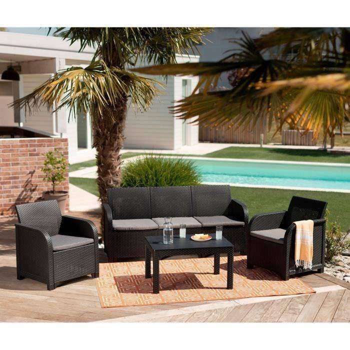 Salon de jardin Sanremo 5 places en résine imitation rotin tressé gris graphite - ALLIBERT by KETER - Image 2