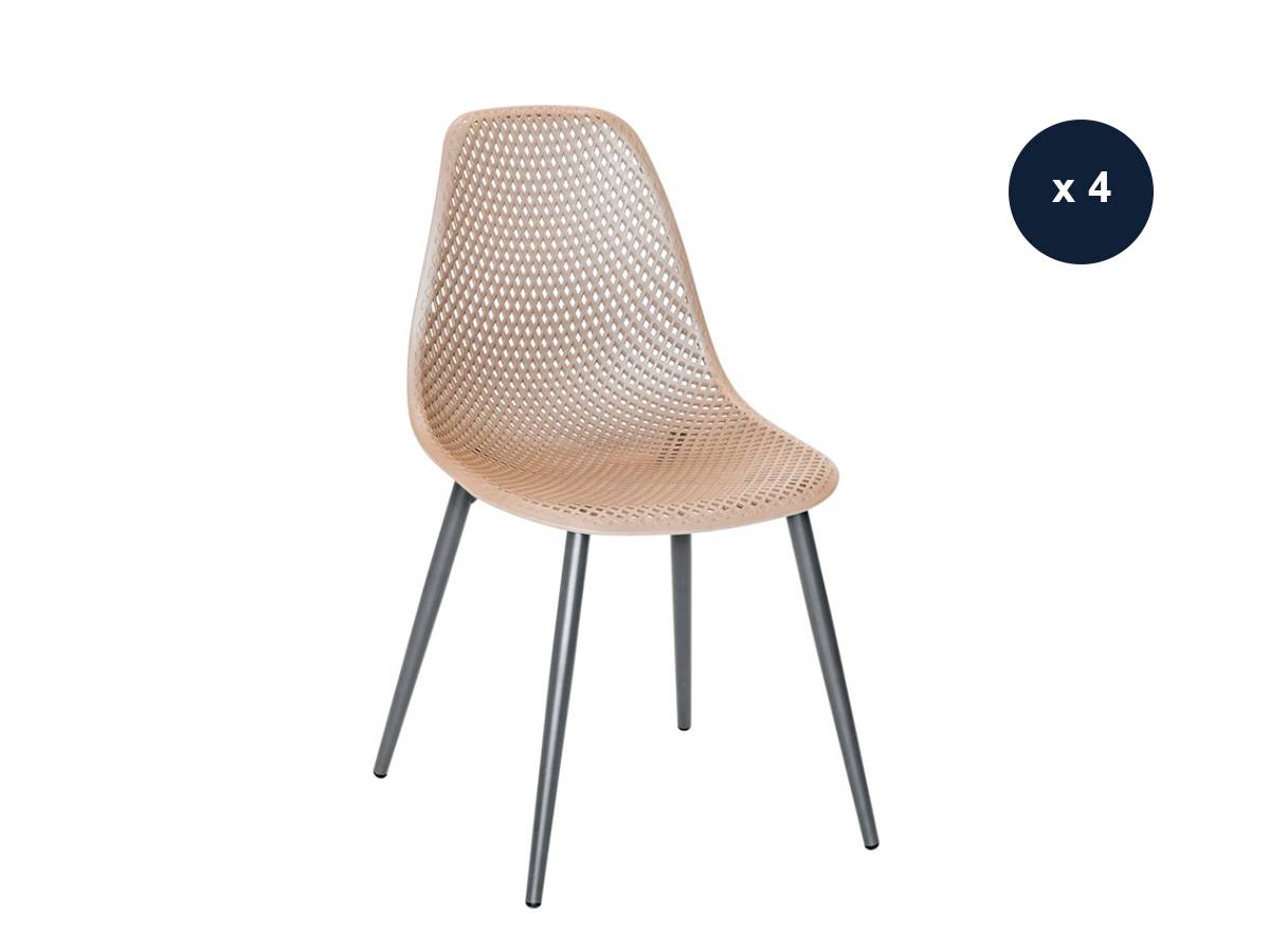 Lot de 4 Chaises de jardin en aluminium et résine coloris taupe Malte - Jardiline - Imagen 1
