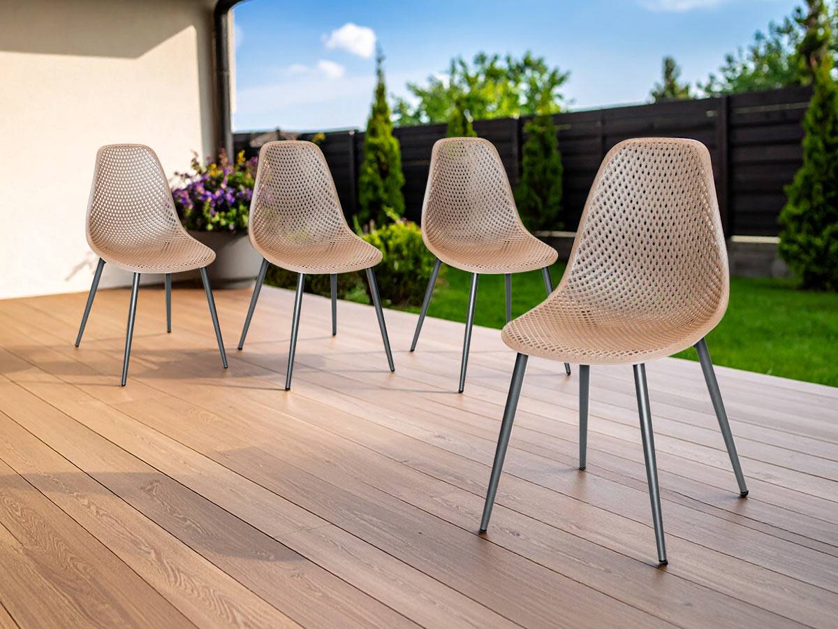 Lot de 4 Chaises de jardin en aluminium et résine coloris taupe Malte - Jardiline - Imagen 2