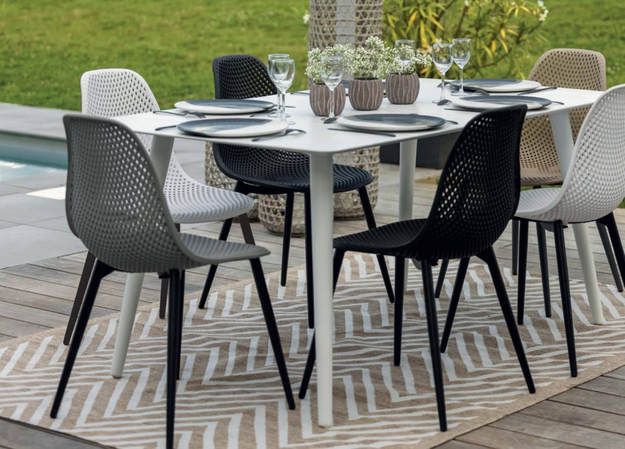 Lot de 4 Chaises de jardin en aluminium et résine coloris taupe Malte - Jardiline - Imagen 6
