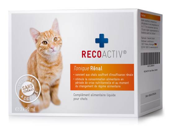 Rénal Tonique pour chats, 3 x 90 ml, en cas de troubles de la fonction rénale, en convalescence, prophylaxie, stimule l'appétit - RECOACTIV® - Image 1
