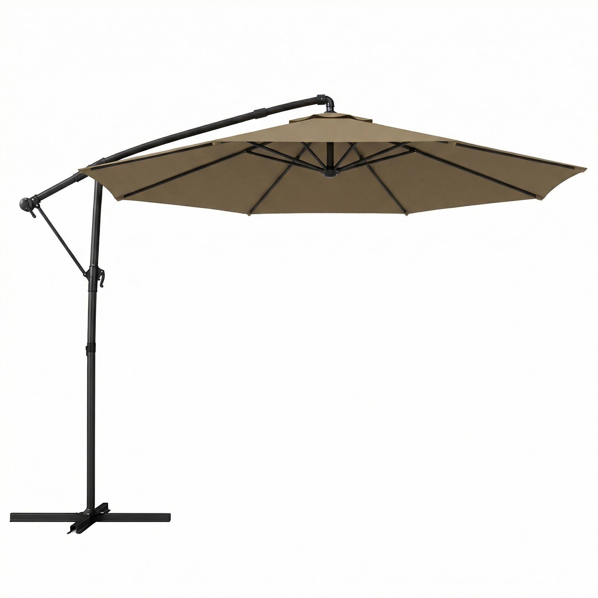 Parasol déporté rond 3 m, parasol de jardin inclinable avec housse de - 300x300x235cm Métal Kaki fr330 - Image 1