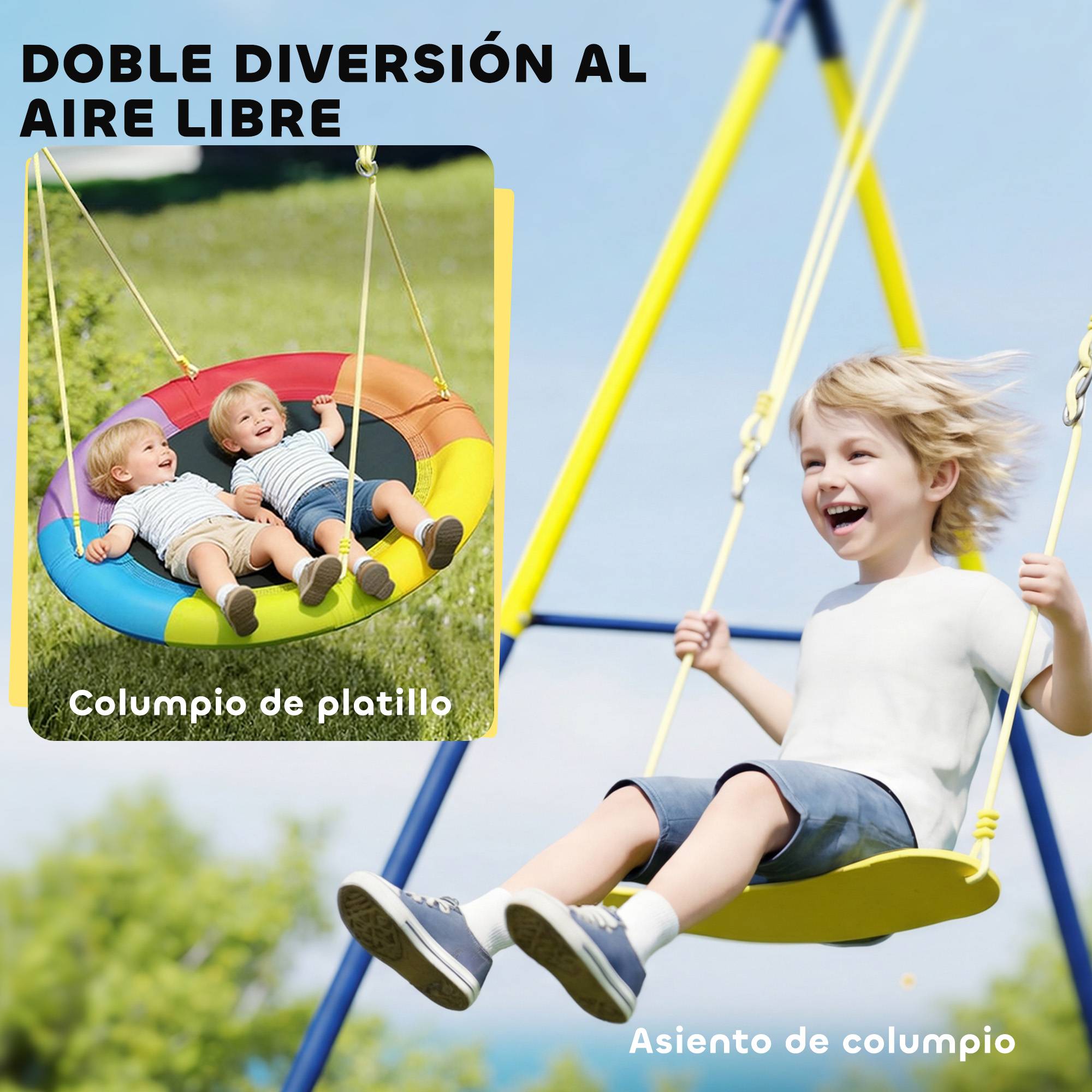 Balançoire bébé cordes réglables, support acier, charge 150 kg, pour 3 enfants 3-8 ans, multicolore, solide pour le jardin - Image 4