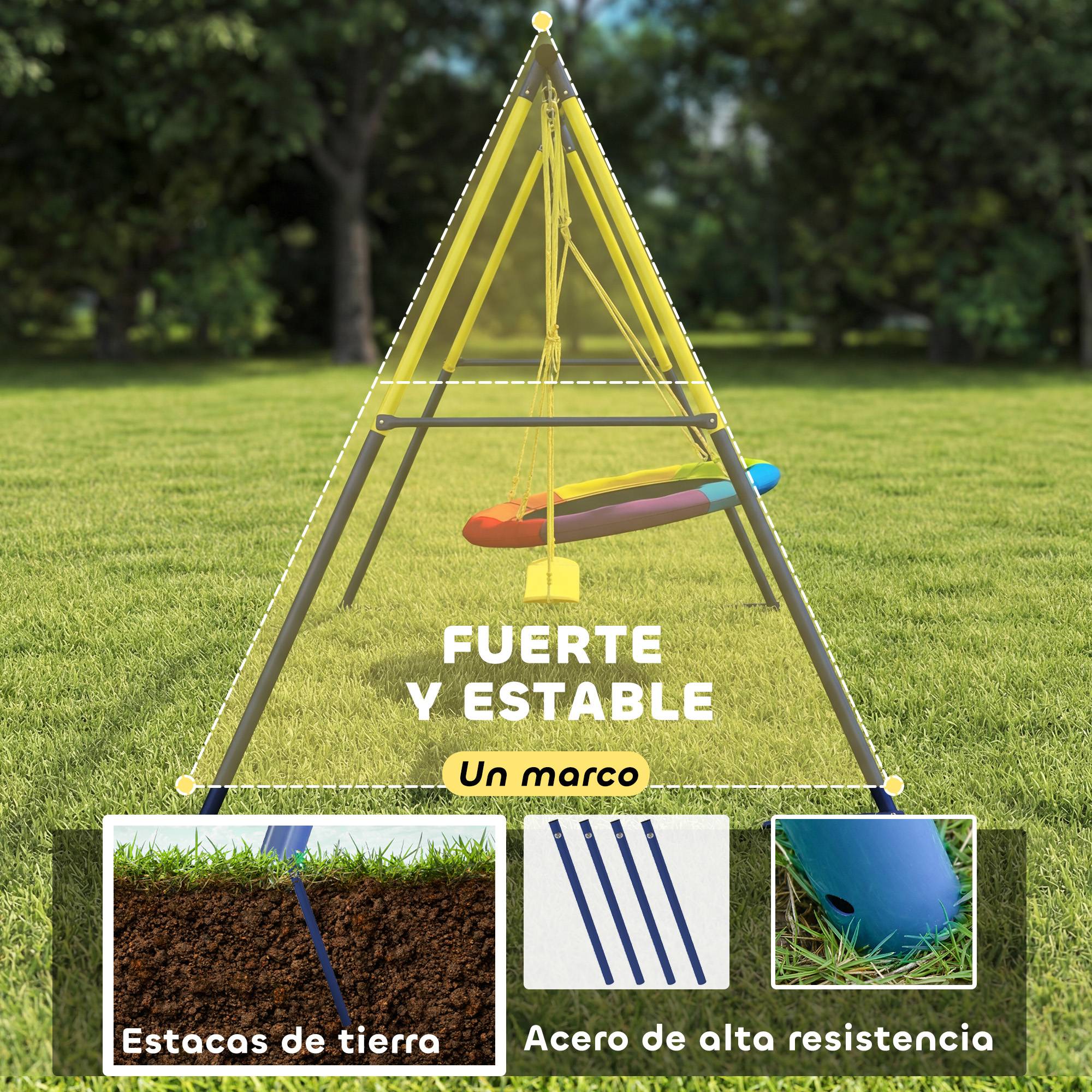 Balançoire bébé cordes réglables, support acier, charge 150 kg, pour 3 enfants 3-8 ans, multicolore, solide pour le jardin - Image 5