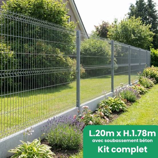 Kit complet grillage rigide avec soubassement longueur 20m - Hauteur 1m80 - Gris anthracite - Easy Clôture - Image 1
