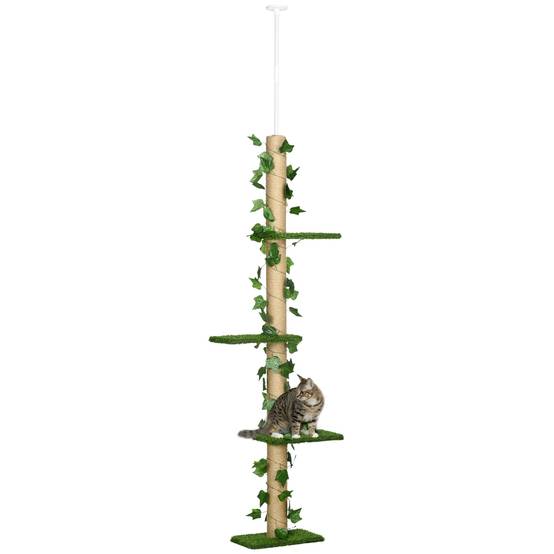 Arbre à chat ajustable plafond intérieur 4 niveaux gazon artificiel vert - ComfortXL Outdoor Living - Image 1