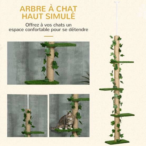 Arbre à chat ajustable plafond intérieur 4 niveaux gazon artificiel vert - ComfortXL Outdoor Living - Image 6