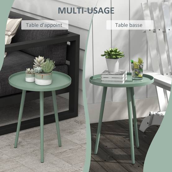 Table basse de jardin ronde, table d'appoint extérieur avec bord rond en acier, dim. Ø40 x 50H cm vert - Image 7