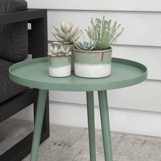 Table basse de jardin ronde, table d'appoint extérieur avec bord rond en acier, dim. Ø40 x 50H cm vert - Image 9