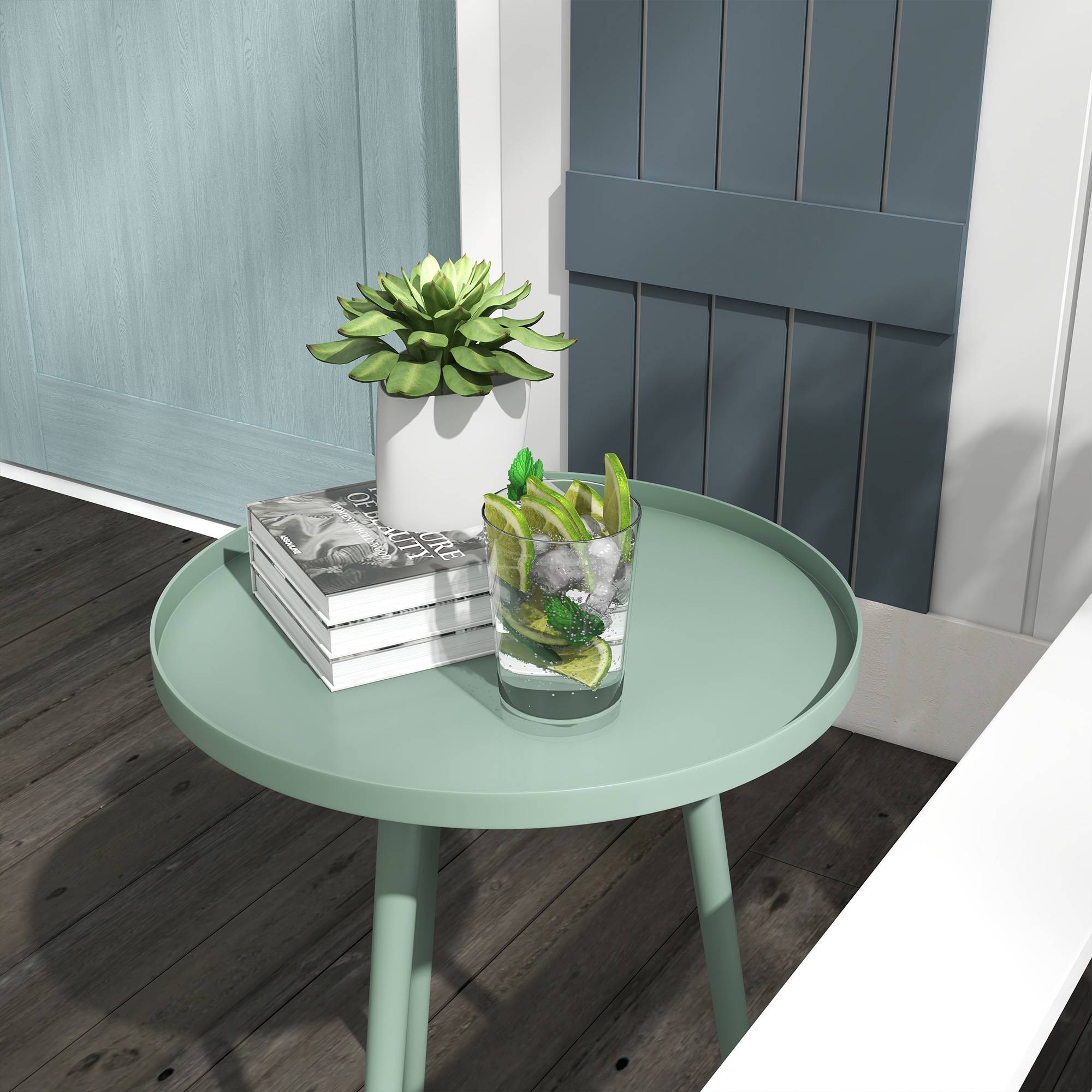 Table basse de jardin ronde, table d'appoint extérieur avec bord rond en acier, dim. Ø40 x 50H cm vert - Image 10