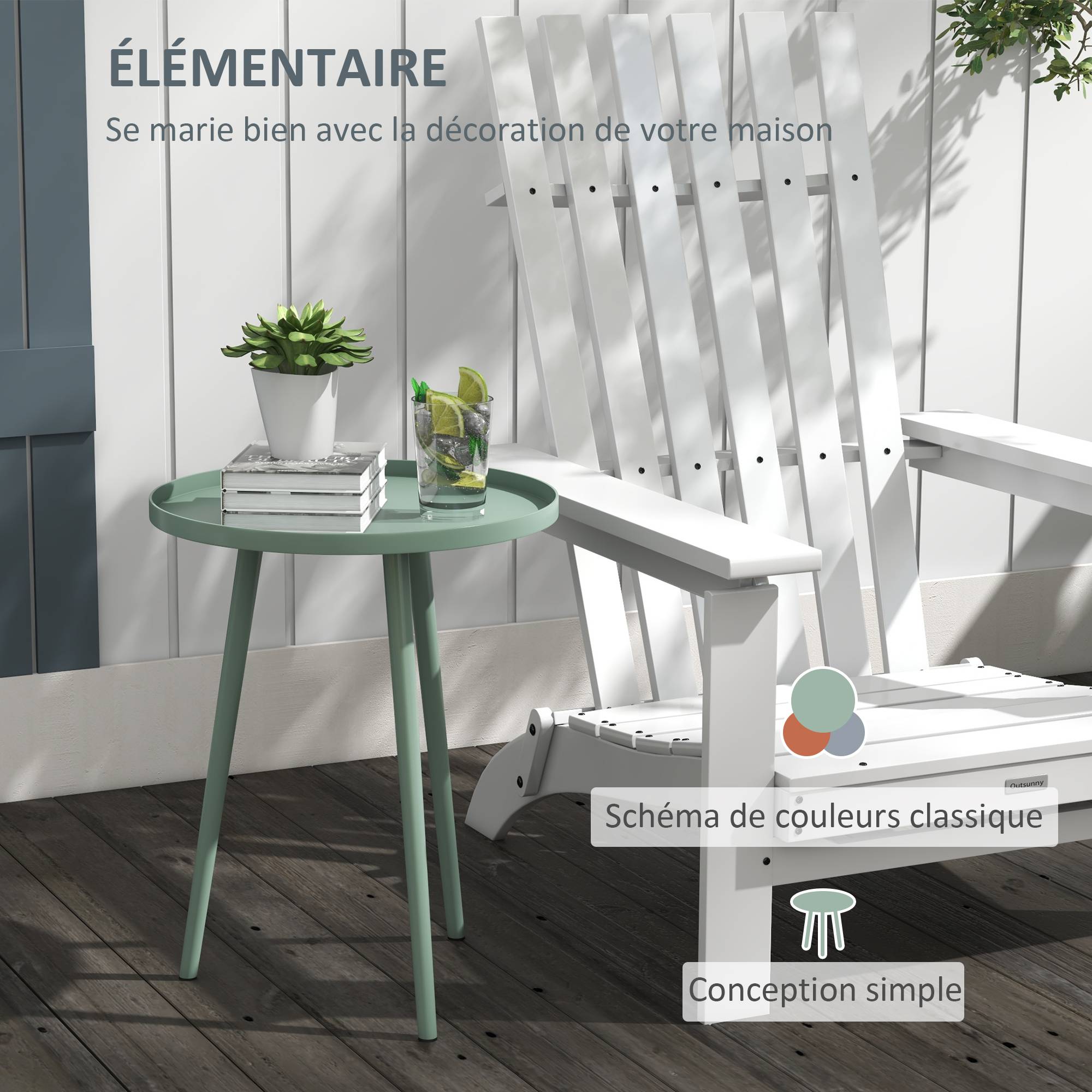 Table basse de jardin ronde, table d'appoint extérieur avec bord rond en acier, dim. Ø40 x 50H cm vert - Image 6