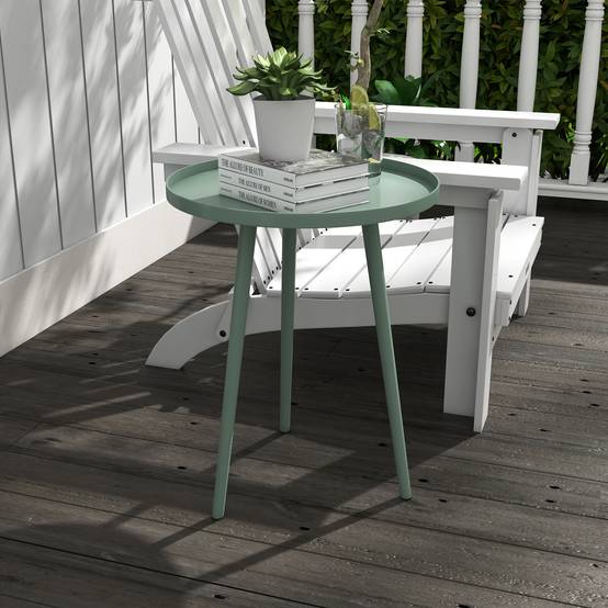 Table basse de jardin ronde, table d'appoint extérieur avec bord rond en acier, dim. Ø40 x 50H cm vert - Image 4