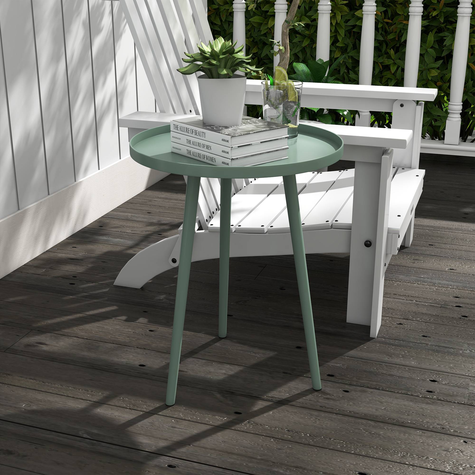 Table basse de jardin ronde, table d'appoint extérieur avec bord rond en acier, dim. Ø40 x 50H cm vert - Image 4