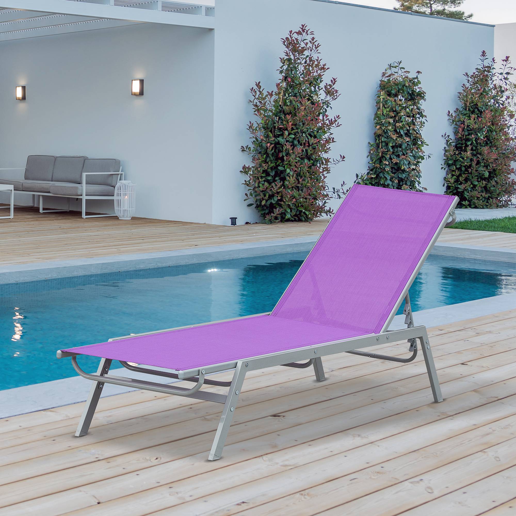 Outsunny - Bain de soleil transat design contemporain - dossier inclinable multi-positions - métal époxy textilène mauve - Outsunny - Imagen 2