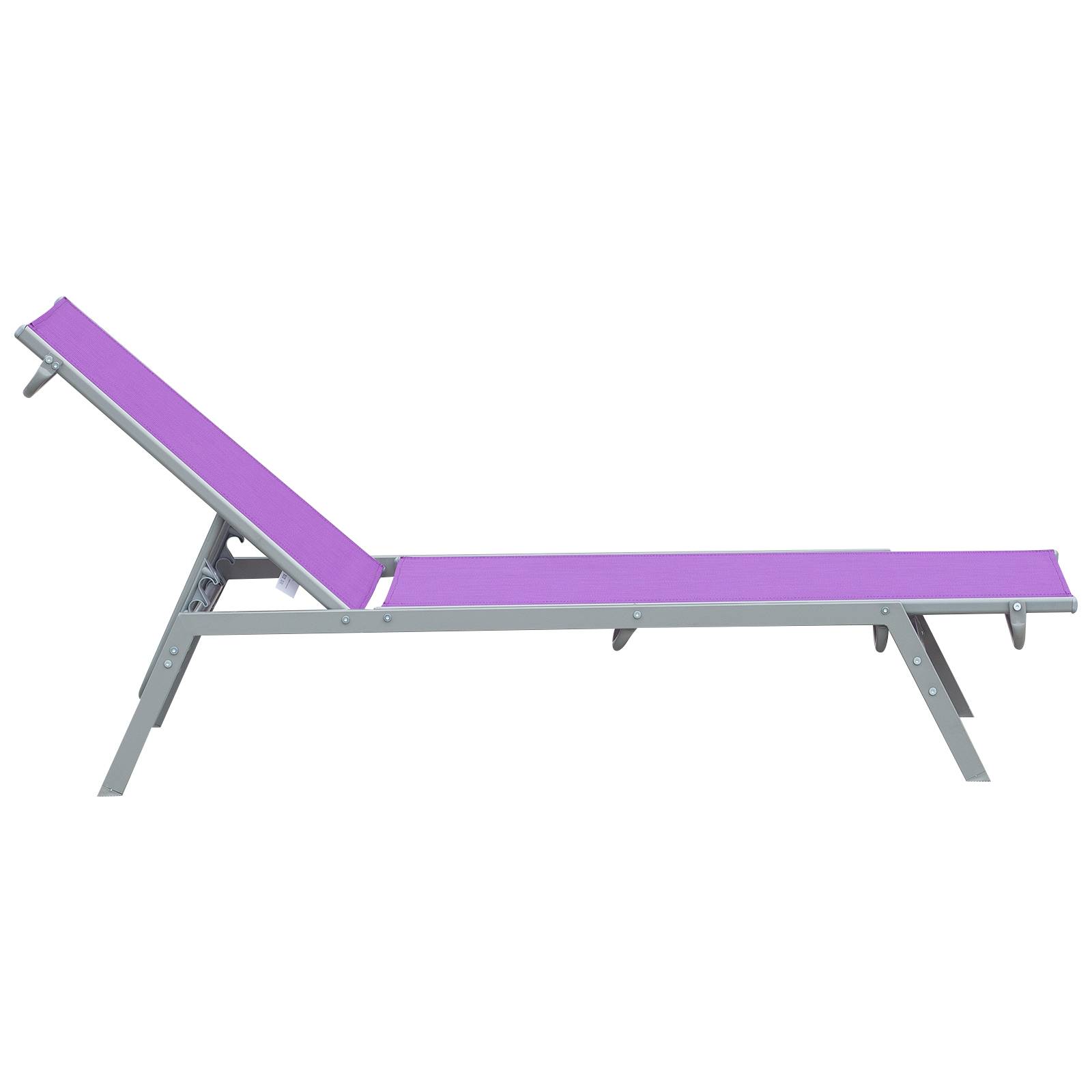 Outsunny - Bain de soleil transat design contemporain - dossier inclinable multi-positions - métal époxy textilène mauve - Outsunny - Imagen 4