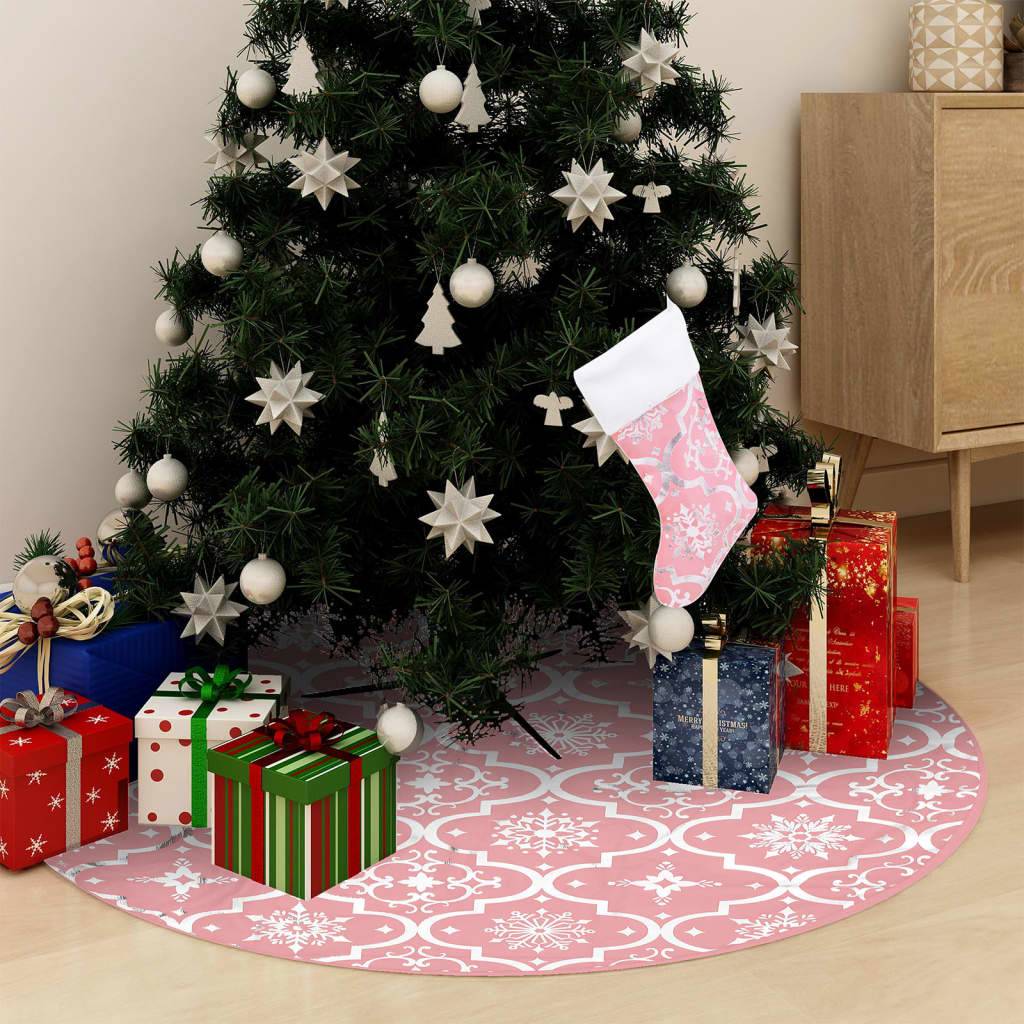 Jupe de sapin de Noël - Robe de sapin - Tapis de sapin de luxe avec chaussette Rose 122 cm Tissu - Image 2