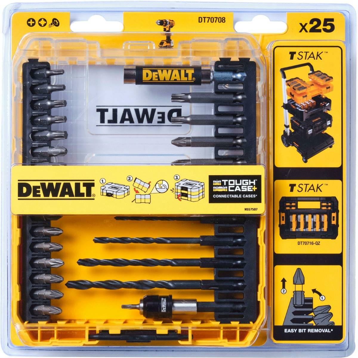 Dewalt - Petit coffret Toughcase contenant jeu de forets et d'embouts de vissage - 25 pièces - DEWALT - DT70708-QZ - Imagen 1