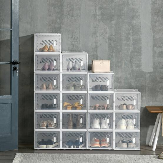 Lot de 18 boîtes à chaussures empilables jusqu’à pointure 45, portes magnétiques, plastique, 28x36x21 cm - Image 3