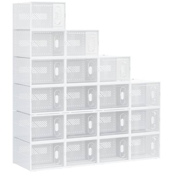Lot de 18 boîtes à chaussures empilables jusqu’à pointure 45, portes magnétiques, plastique, 28x36x21 cm - Image 1