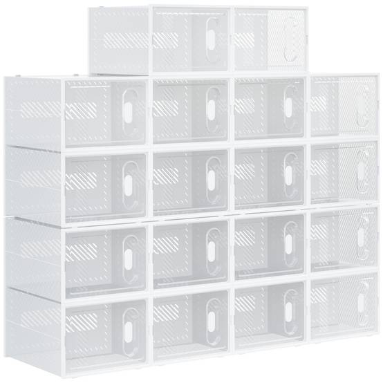 Lot de 18 boîtes à chaussures empilables jusqu’à pointure 45, portes magnétiques, plastique, 28x36x21 cm - Image 2