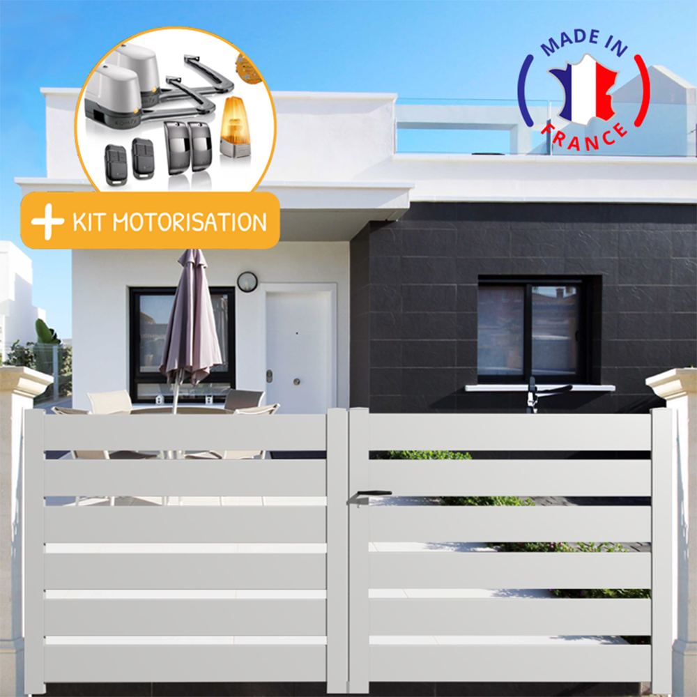 Portail Packit - Portail alu battant SAH en kit +MOT dim. L.3000 (entre piliers) X H.1500 mmMOT LOCKYVIA (à bras)  Blanc (RAL 9010) - Imagen 1