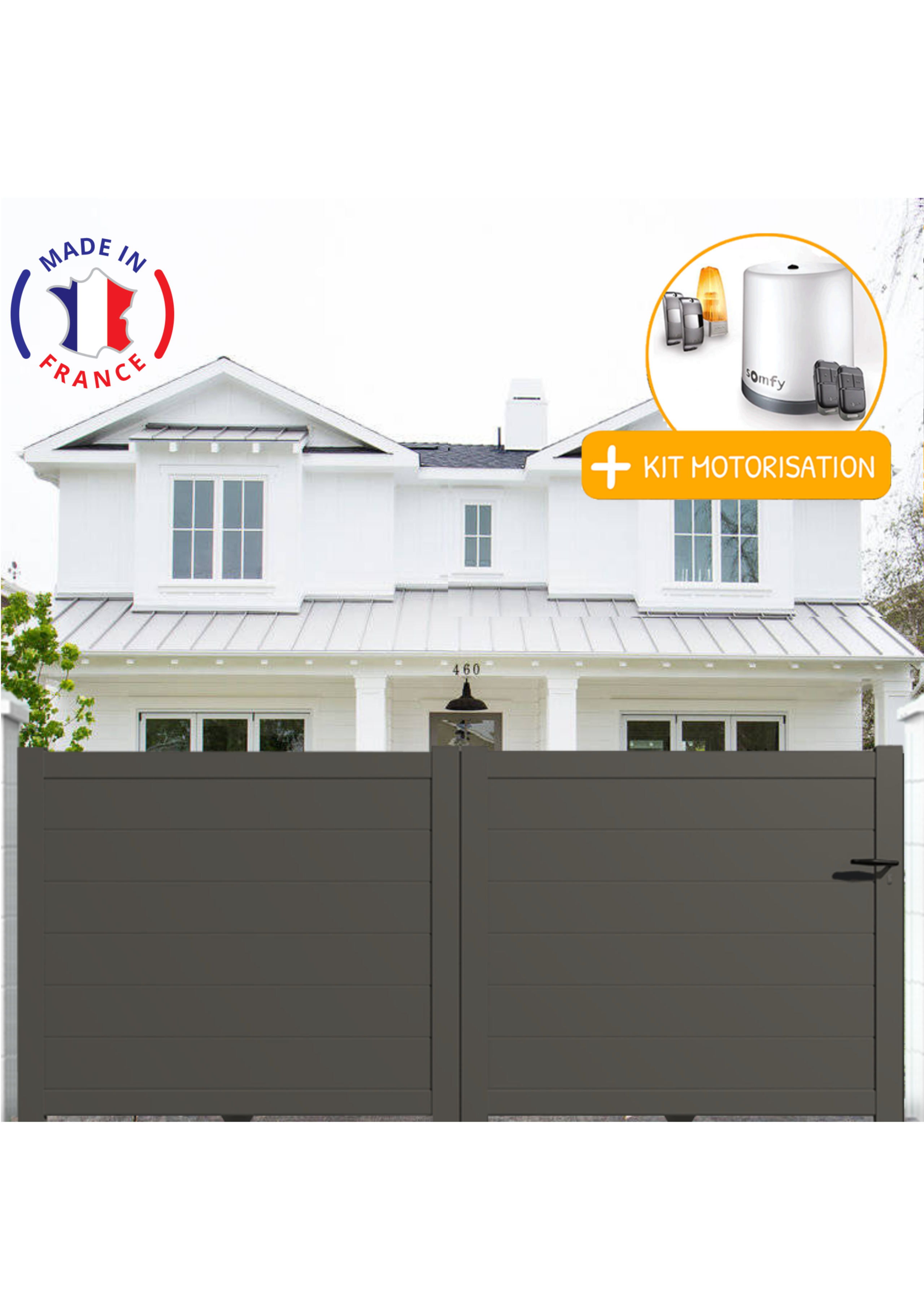 Portail Packit - Portail alu coulissant plein en kit +MOT dim. L.3500 (entre piliers) X H.1700 mm  Gris Quartz (RAL 7039)