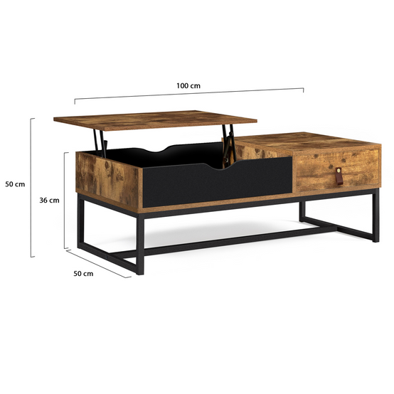 Table basse plateau relevable rectangulaire CHICAGO 1 tiroir design industriel - Image 6