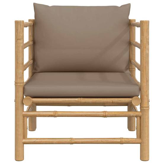 Fauteuil de Jardin Relaxant en Bambou Naturel avec Accoudoirs et Coussins Confort Taupe – ComfortXL Outdoor Living - Image 3
