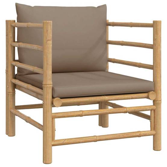 Fauteuil de Jardin Relaxant en Bambou Naturel avec Accoudoirs et Coussins Confort Taupe – ComfortXL Outdoor Living - Image 2