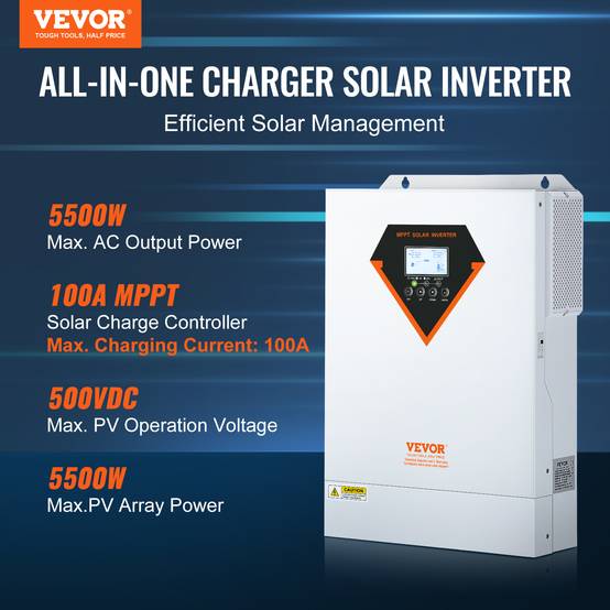 Vevor - VEVOR Onduleur hybride 5500W, 230V, contrôleur solaire MPPT 100A intégré, charge hybride/hors réseau. - Image 2