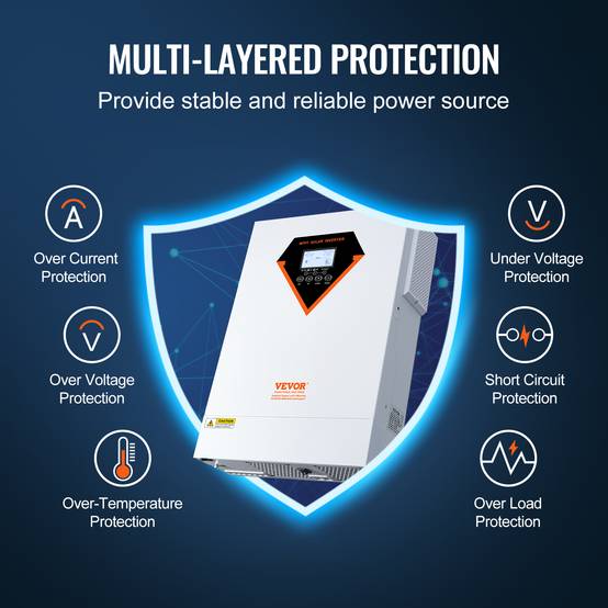 Vevor - VEVOR Onduleur hybride 5500W, 230V, contrôleur solaire MPPT 100A intégré, charge hybride/hors réseau. - Image 5