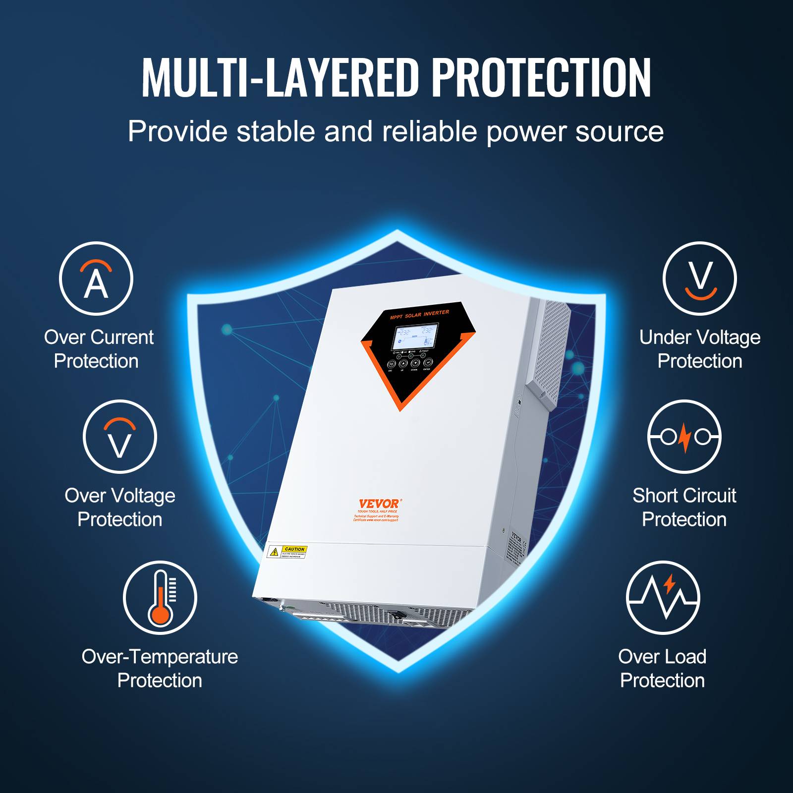 Vevor - VEVOR Onduleur hybride 5500W, 230V, contrôleur solaire MPPT 100A intégré, charge hybride/hors réseau. - Image 5
