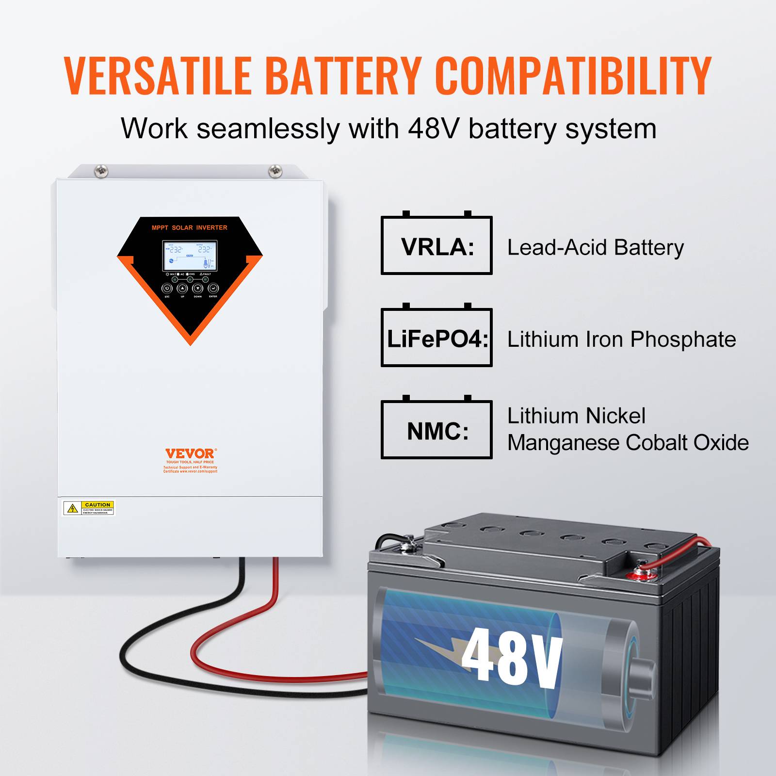 Vevor - VEVOR Onduleur hybride 5500W, 230V, contrôleur solaire MPPT 100A intégré, charge hybride/hors réseau. - Image 4