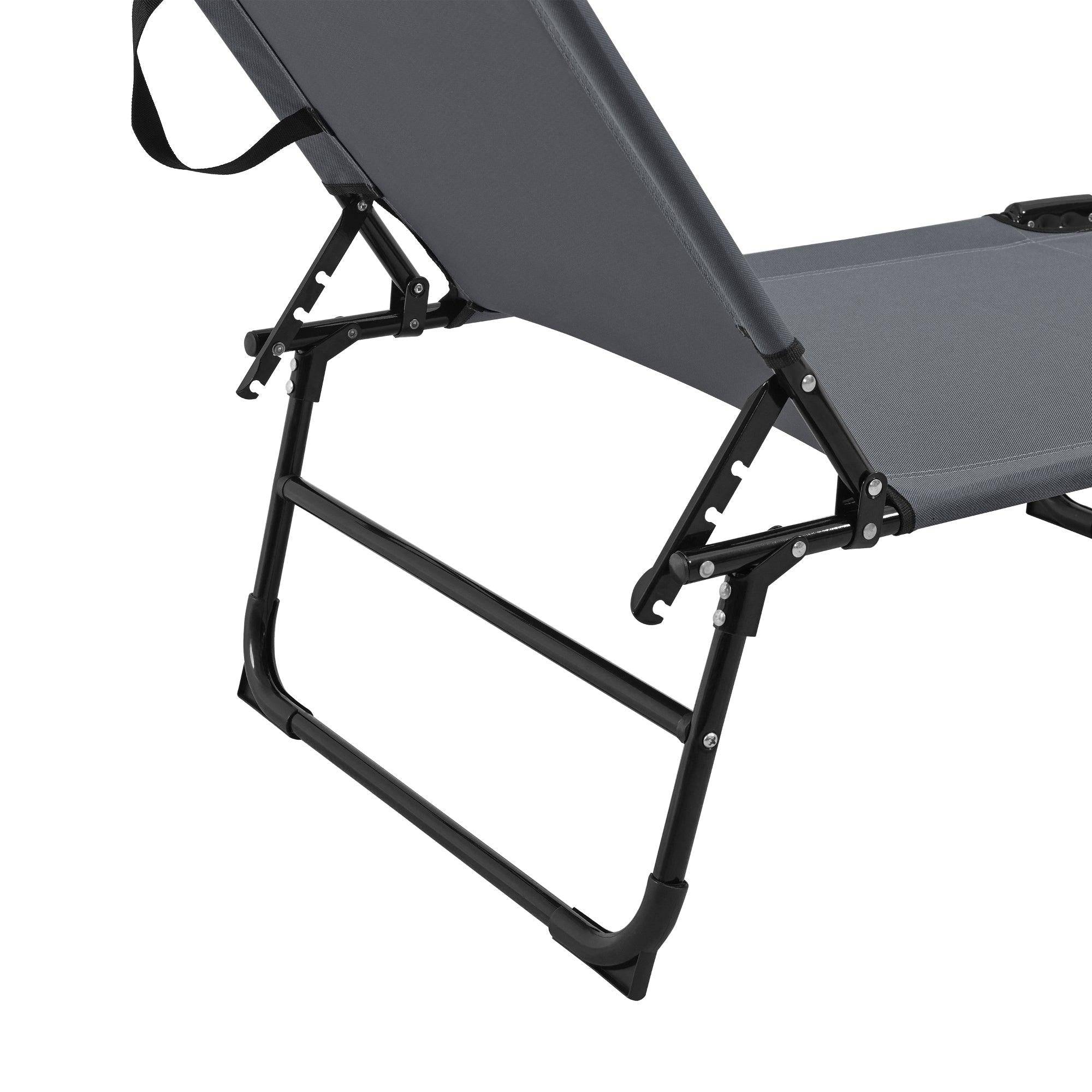 Helloshop26 - Bain de soleil transat chaise longue pliable avec pare soleil acier pvc polyester 187 cm gris foncé - Imagen 3