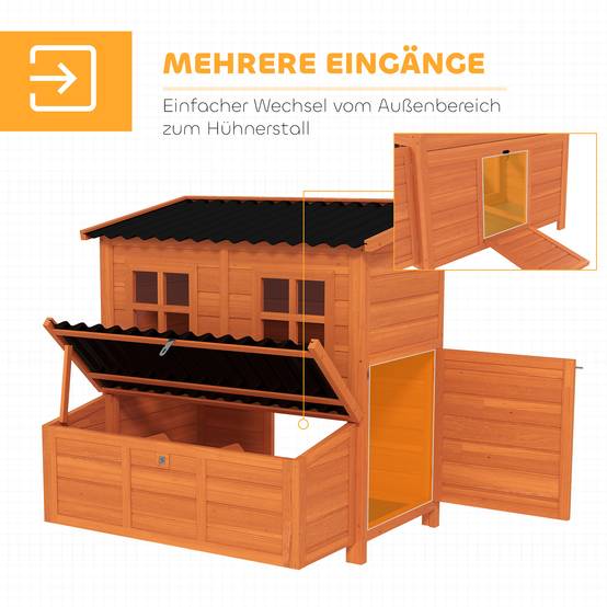 Poulailler avec pondoir pour 3-4 poules, toit étanche, bois de sapin, plastique, 100 x 86 x 100 cm, orange - Image 8