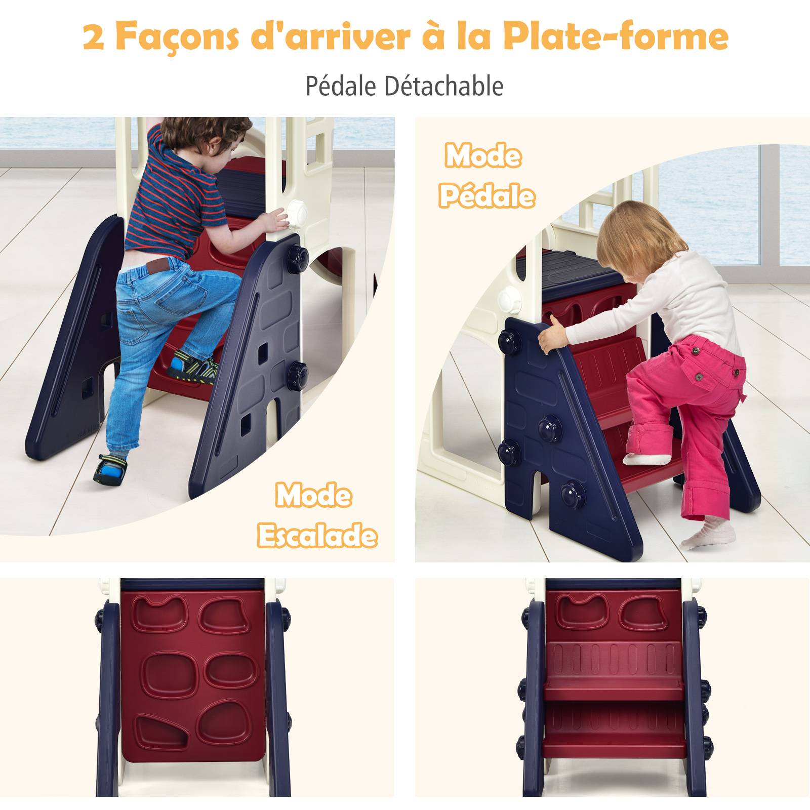 Toboggan 6 en 1 pour Enfant - Glisse de 140 CM - avec Panier de Basket, Escalade, Bleu - Image 6
