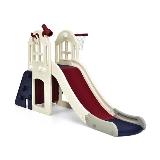 Toboggan 6 en 1 pour Enfant - Glisse de 140 CM - avec Panier de Basket, Escalade, Bleu - Image 1