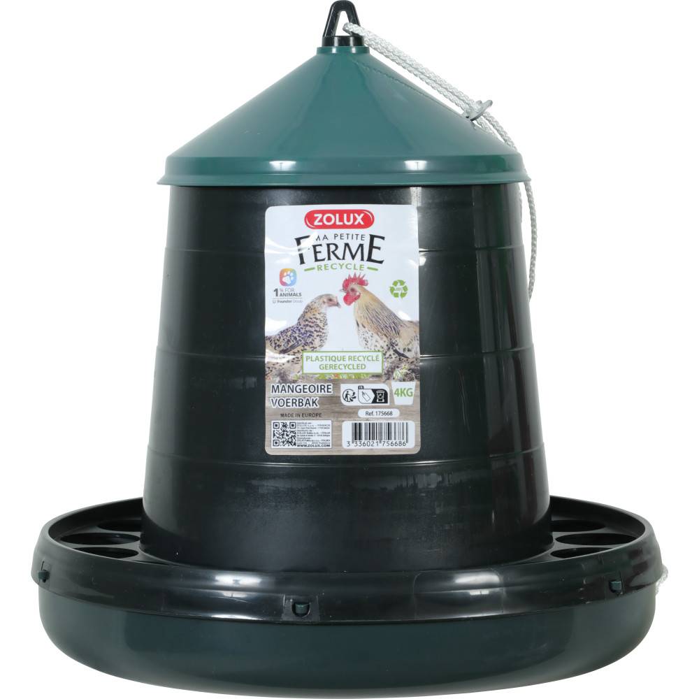Zolux - Mangeoire silo en plastique recyclé vert, capacité 4 kg, basse cour - Imagen 3