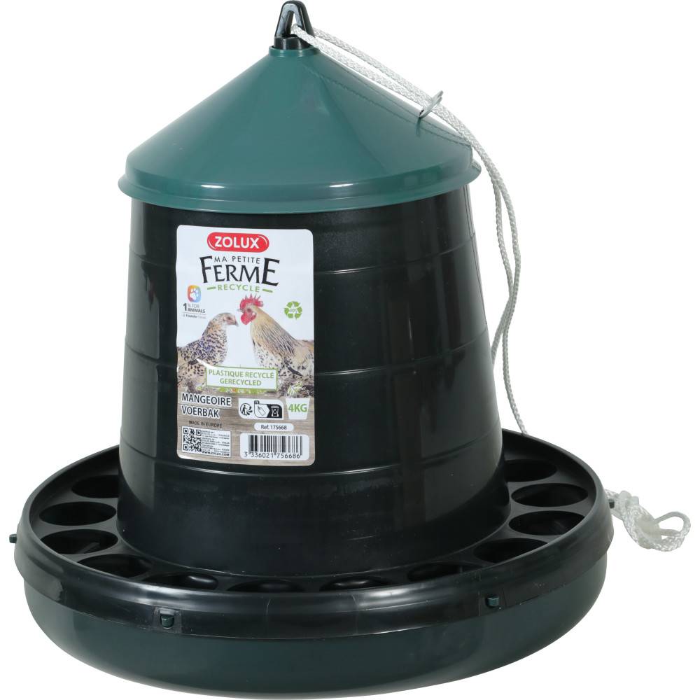 Zolux - Mangeoire silo en plastique recyclé vert, capacité 4 kg, basse cour - Imagen 1