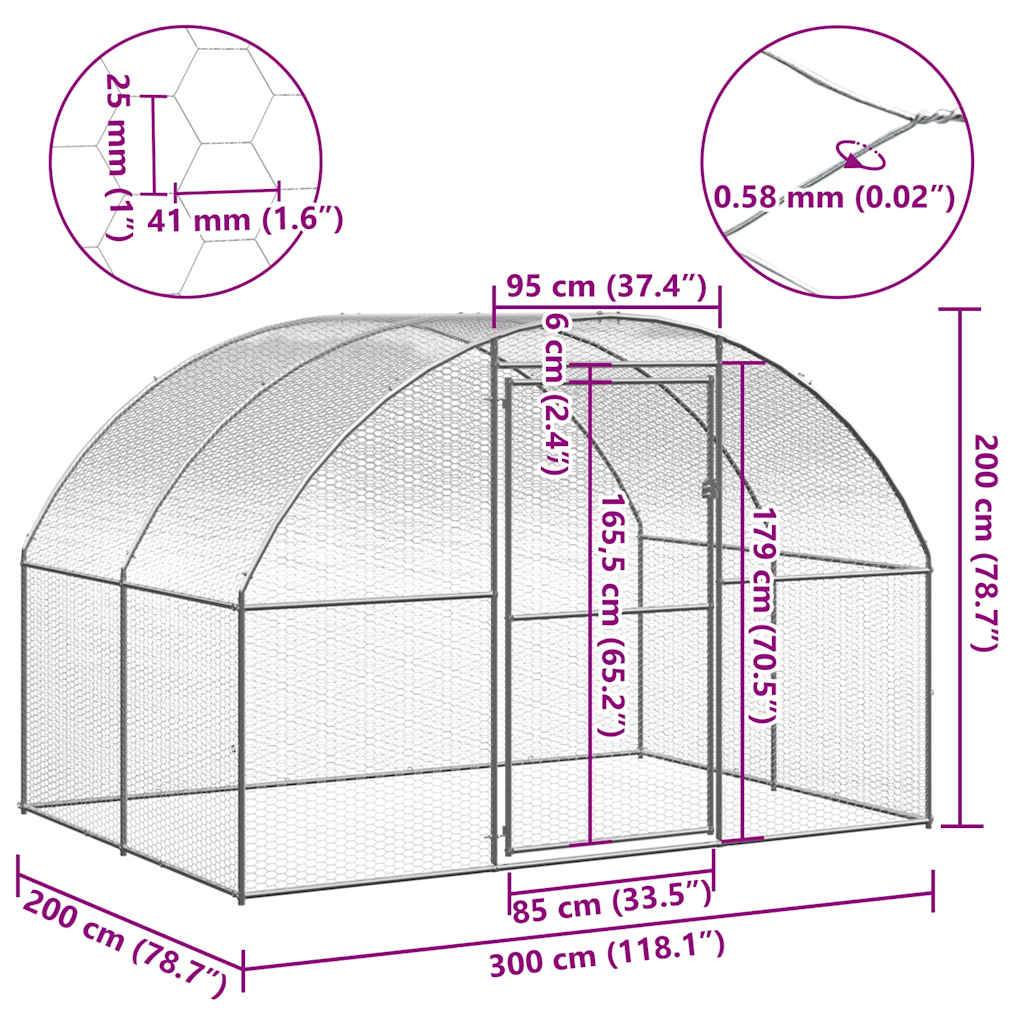 Grand enclos extérieur pour poules 3x2x2m en acier galvanisé Argenté – ComfortXL Outdoor Living - Image 4