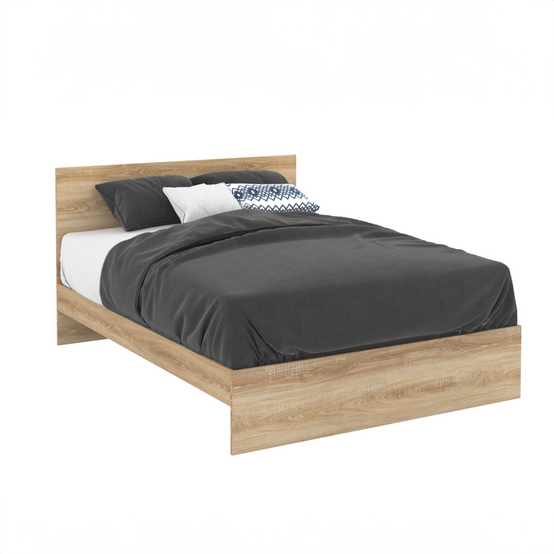 Lit double OMAHA avec tête de lit et sommier 140 x 190 cm façon hêtre - Image 2