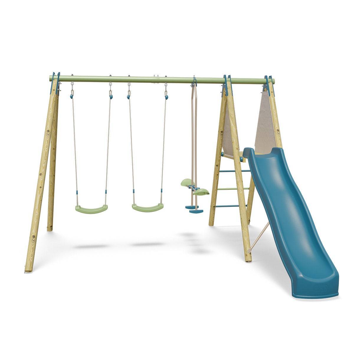 Trigano Jardin - Balançoire bois Techwood Optima 2 2,30 m avec toboggan – Trigano