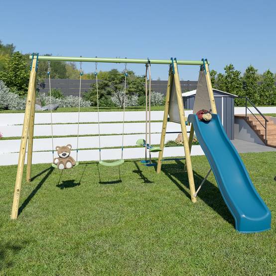 Trigano Jardin - Balançoire bois Techwood Optima 2 2,30 m avec toboggan – Trigano - Image 7