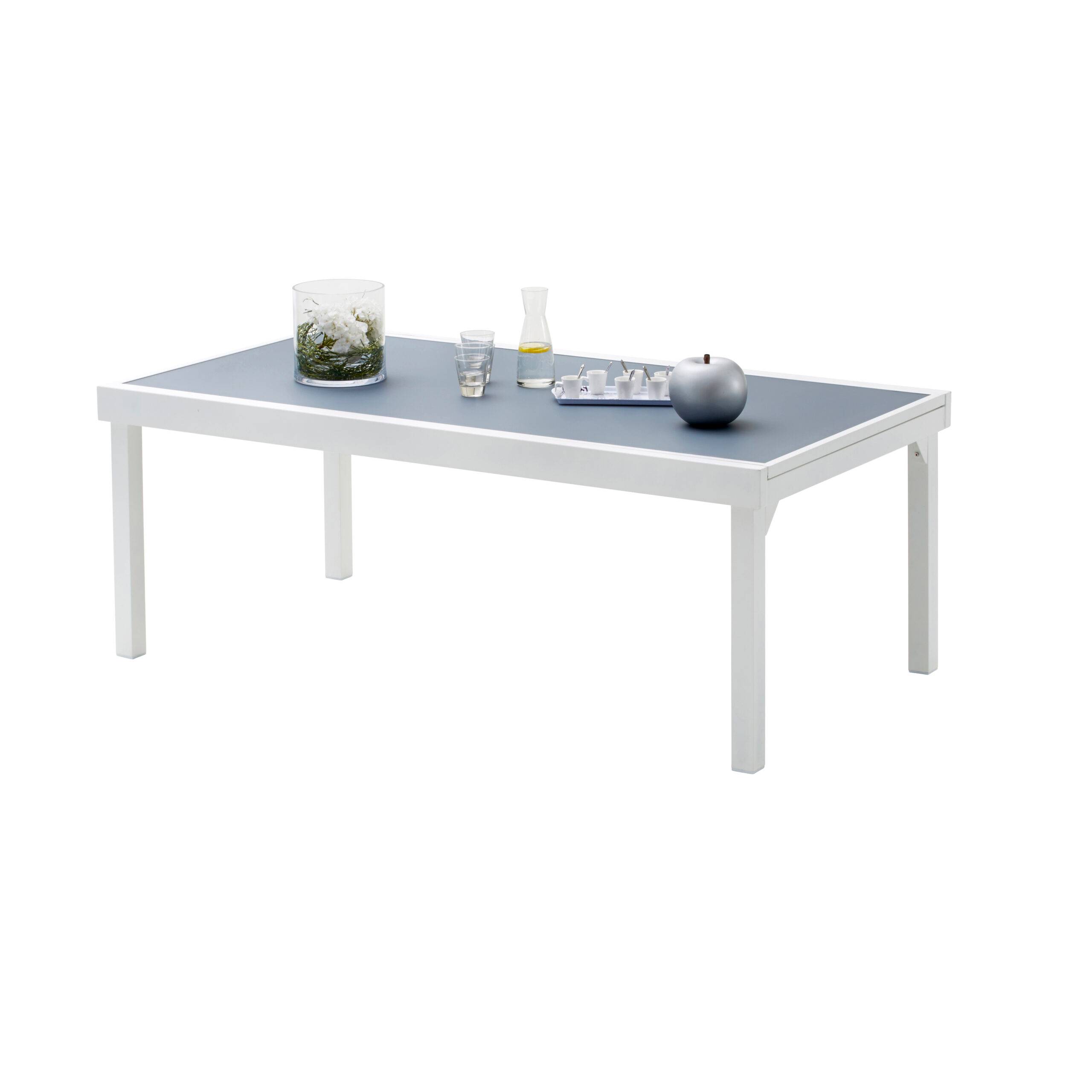 Wilsa Garden - Ensemble MODULO 8/12p en aluminium blanc et verre trempé gris perle avec 8 fauteuils et 4 chaises pliantes - Imagen 3