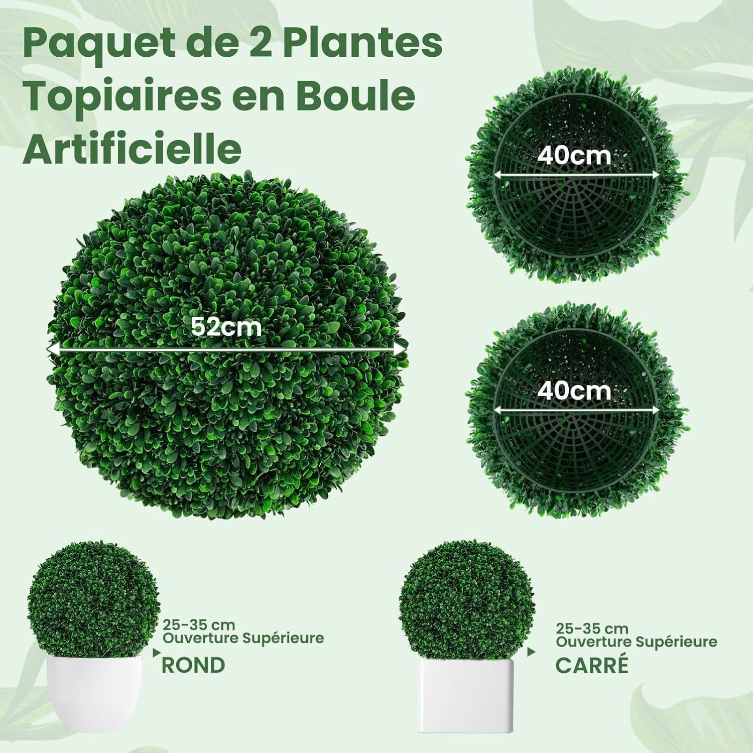 Boules de buis artificielles 2 pcs 35 cm - Balles De Buis Artificielles - Décoration Intérieur