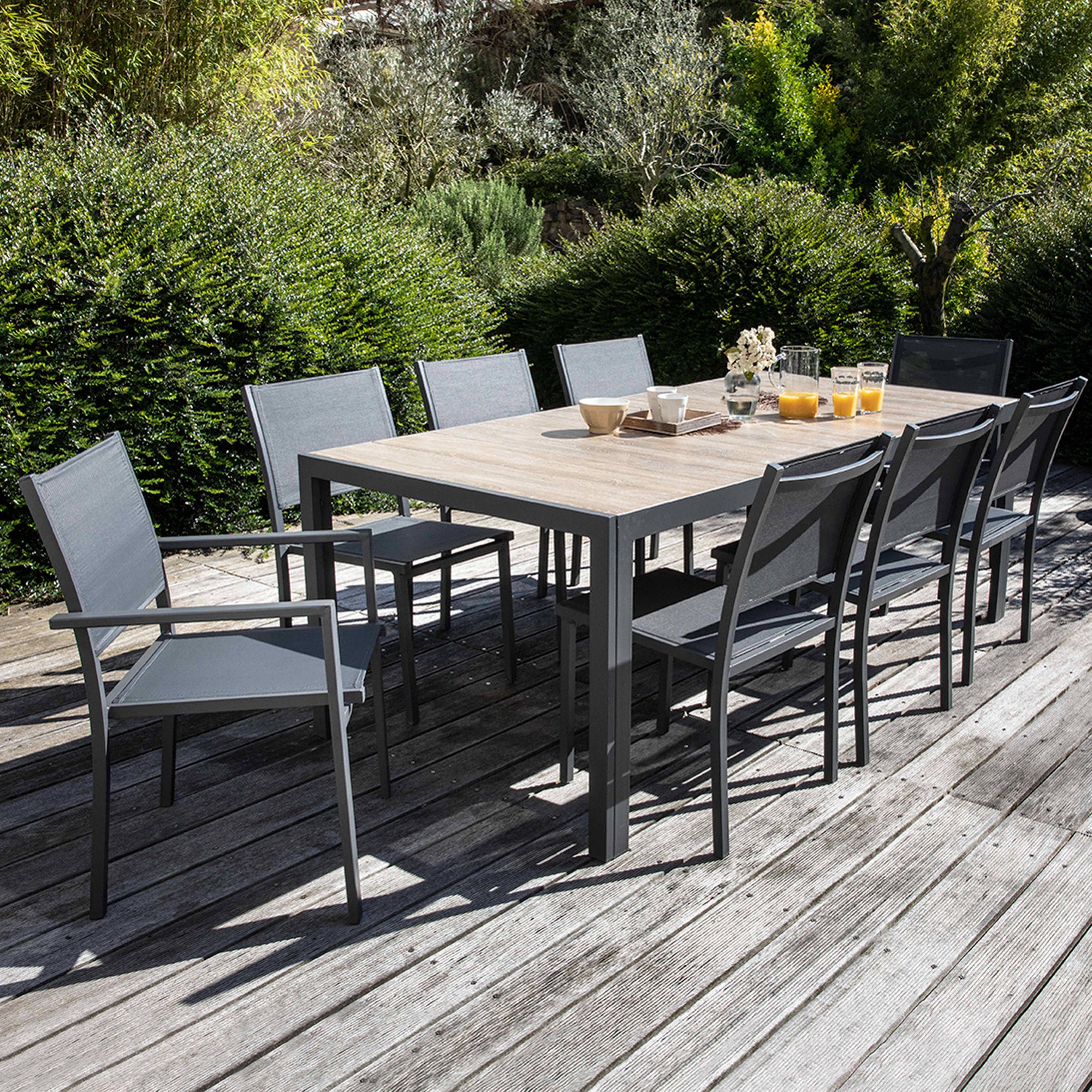Oviala - Table de jardin aluminium et céramique aspect bois 8 places 206x100 cm Tivoli - Oviala - Imagen 3
