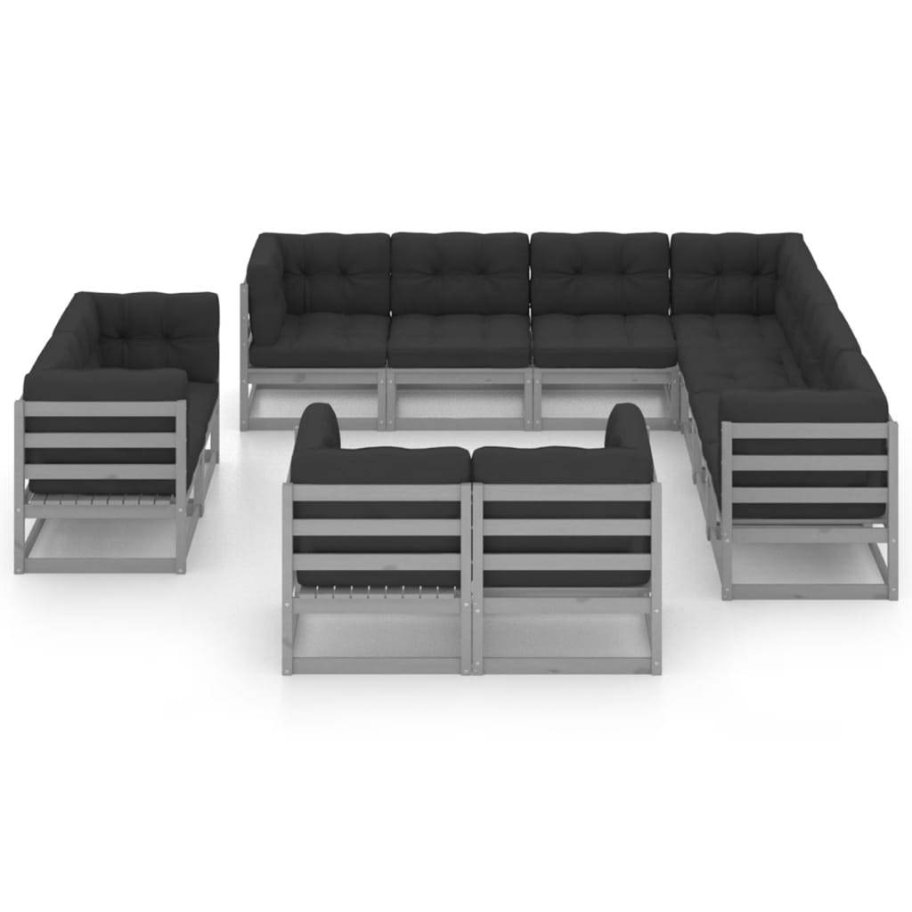 Helloshop26 - Salon de jardin meuble d'extérieur ensemble de mobilier 11 pièces avec coussins gris bois de pin massif - Imagen 1