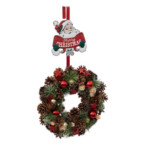 Déco de Noël Accroche Couronne en métal Père Noël H 38.5 cm - Image 2