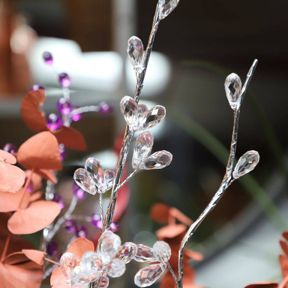 Branche de fleurs «Fleurs Cristal» en verre transparent 90cm Chemin de campagne - Imagen 2